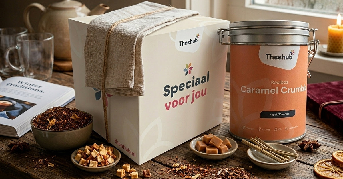 Kerstcadeau van losse thee in blik